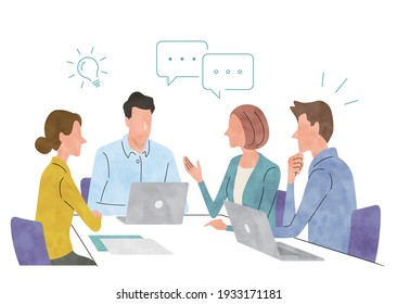 Vector illustration material: Team for meetings, business scene