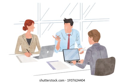 Vector illustration material: Team for meetings, business scene