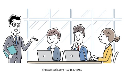 Vector illustration material: Team for meetings, business scene