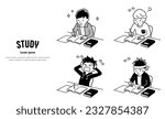 Vector illustration material: teenagers studying, boys, students, set