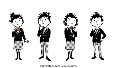 Vector illustration material: thinking male and female students, person set