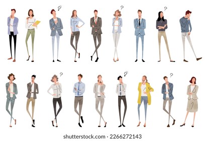 Vector illustration material: thinking people, questioning people, business person set