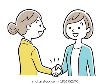 Vector Illustration Material: Two women shaking hands, business scene