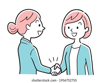 Vector Illustration Material: Two women shaking hands, business scene