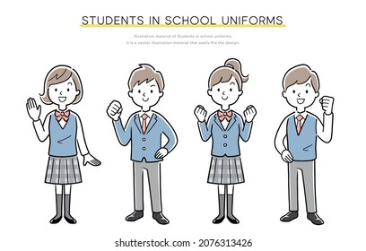 Vector illustration material: Uniformed students, junior and senior high school students