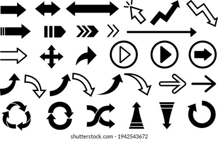 Vector illustration material of various kinds of monochrome arrows