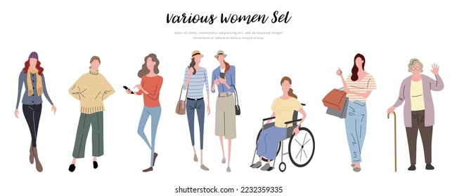 Vector illustration material: various women, person set