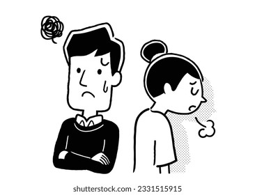 Vector illustration material: wife depressed, worried husband, depression