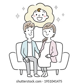 Vector illustration material: wife and husband of pregnant woman sitting on the sofa, couple