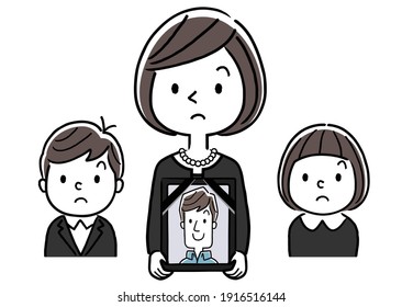 Vector Illustration Material: Woman And Child In Mourning, Widow With Deceased