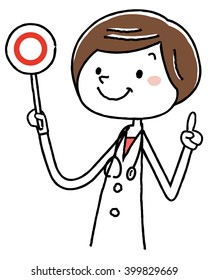 Vector illustration material: woman doctor.Correct answer, correct.