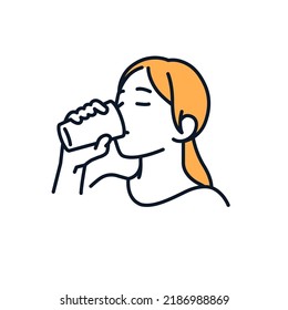 Vector illustration material of a woman drinking water with a glass