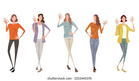 Vector illustration material: woman giving OK sign, person set
