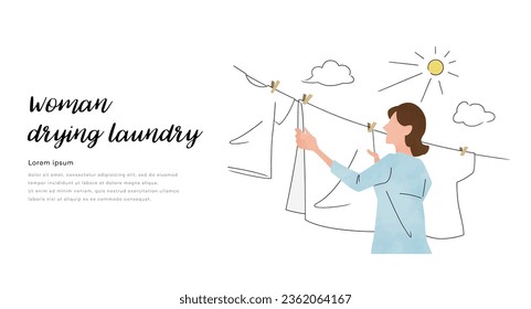 Material de ilustración del vector: mujer colgando la ropa