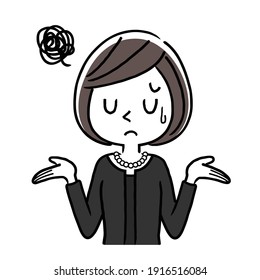 Vector Illustration Material: Woman in Mourning, Trouble, Worry