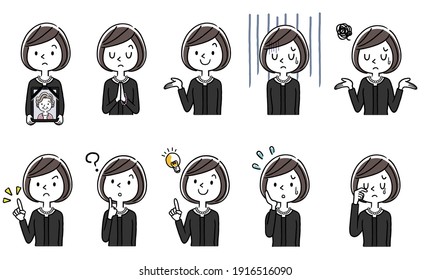 Vector Illustration Material: Woman in Mourning, Set