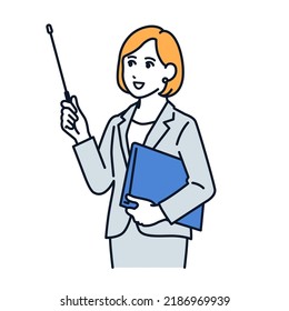 Vector illustration material of a woman in a suit explained with a pointer