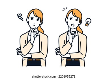 Vector illustration material of a woman in a suit who solved her troubles