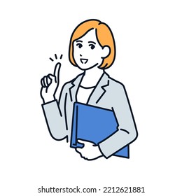 Vector illustration material of a woman in a suit explaining the point