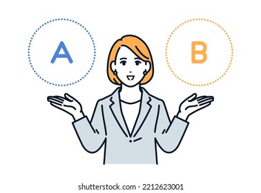 Vector illustration material of a woman in a suit proposing a plan