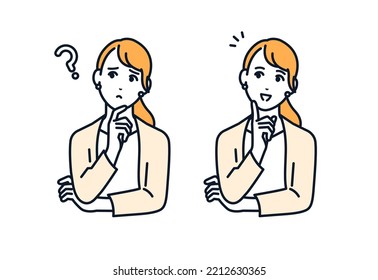 Vector illustration material of a woman in a suit who solved her troubles