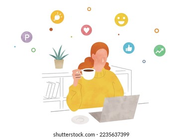Vector illustration material: woman using a laptop