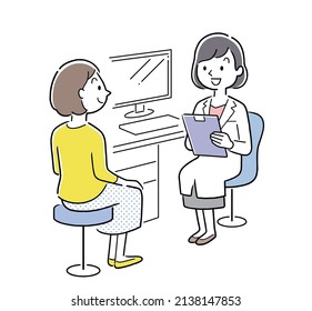 Vector Illustration Material: A woman who sees a female doctor