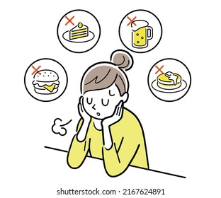 Vector Illustration Material: A woman who puts up with a meal while on a diet