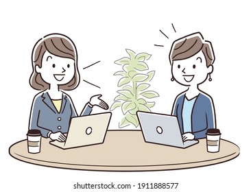 Vector Illustration Material: Women and Businesses Having Meetings