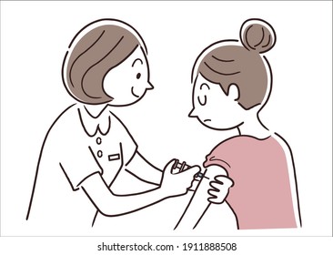 Material de ilustración del vector: mujeres que reciben inyecciones, vacunas, vacunas