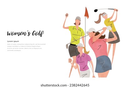 Vector illustration material: women playing golf