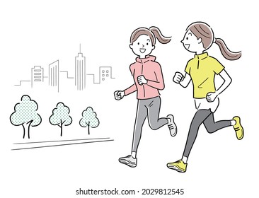 Vector Illustration Material: Women running and jogging