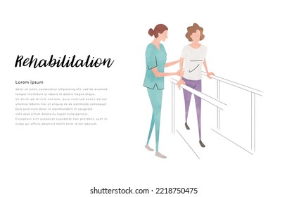 Vector illustration material: women and staff to rehabilitate