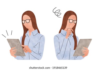 Vector illustration material: Women using tablets, business scene