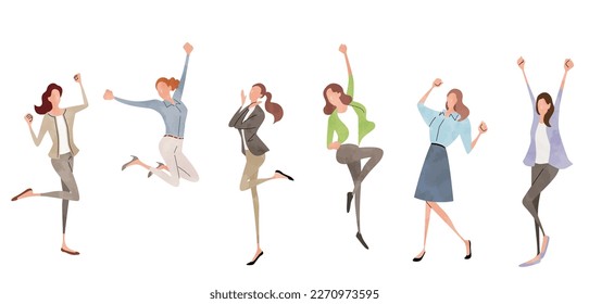 Vector illustration material: women who rejoice, women who rejoice, business person set