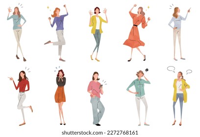 Vector illustration material: Women who express emotions, person set