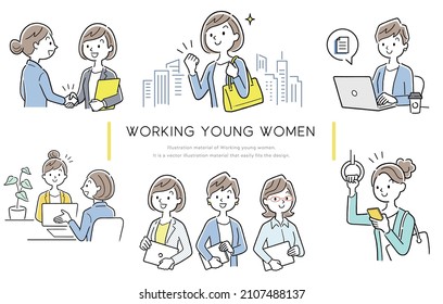 Material de ilustración vectorial: Grupo de Mujeres Trabajadoras, Colección, Empresario, Empresario