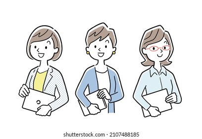 Vector Illustration Material: Working women in suits, female businessmen, businesswomen