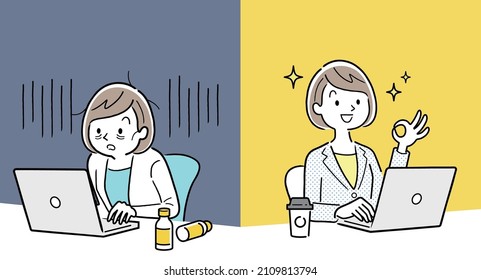 Vector Illustration Material: Working Women and Tired Women