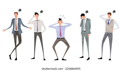 Vector illustration material: Worried men, troubled people, business person set