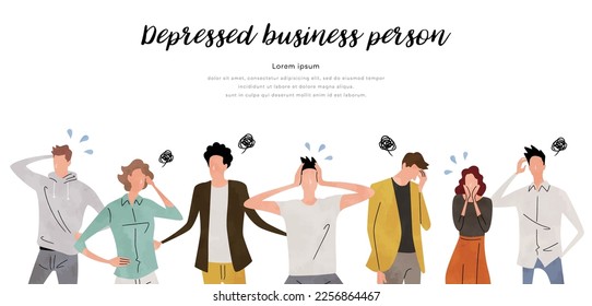 Vector illustration material: worried, troubled people, person set