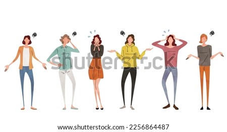 Vector illustration material: worried, troubled women, person set