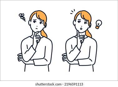 Vector illustration material of a worried woman and a woman who solved her problem