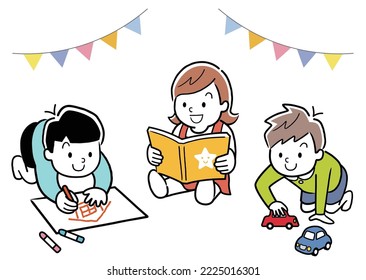 Vector illustration material: Young children spending time with a smile