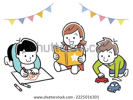 Vector illustration material: Young children spending time with a smile