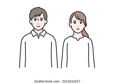 Vector illustration material of a young couple facing the front