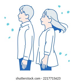 Vector illustration material of a young couple looking at the future