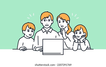 Vector Illustration Material Of A Young Family Planning A Trip On A Personal Computer