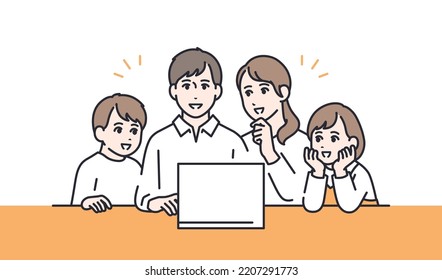 Vector Illustration Material Of A Young Family Planning A Trip On A Personal Computer