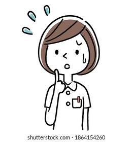 Vector Illustration Material: Young female nurse with a troubled expression